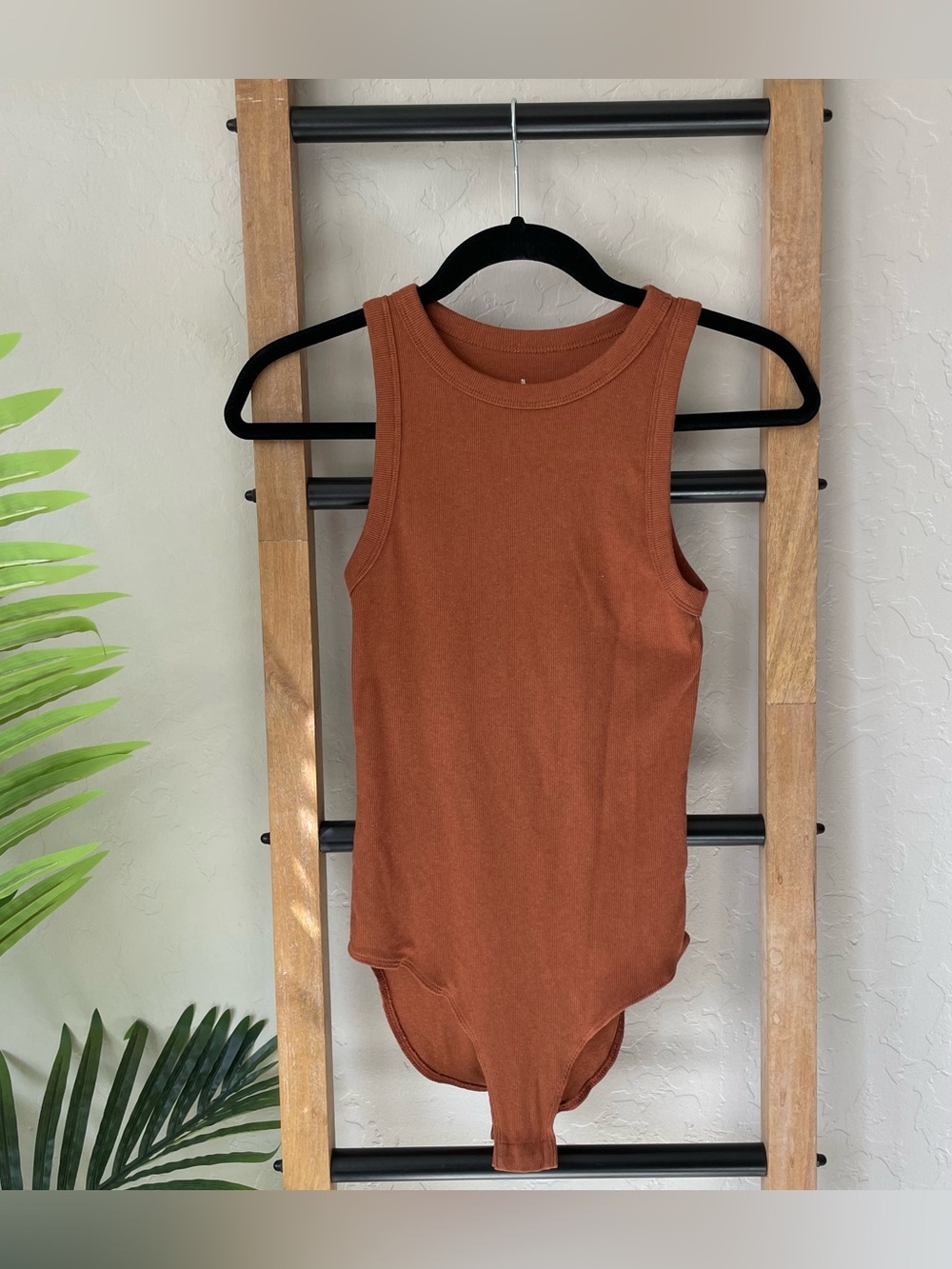 A New Dat Rust Auburn Ribbed Tank One-Piece Bodysuit